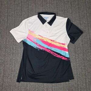 Chubbies Polo Shirt Men XL Short Sleeve White Black Retro Color Pattern Golf